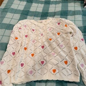 Women’s Fate size medium Cozy Heart Patterned Sweater - Cream, Pink, and Orange